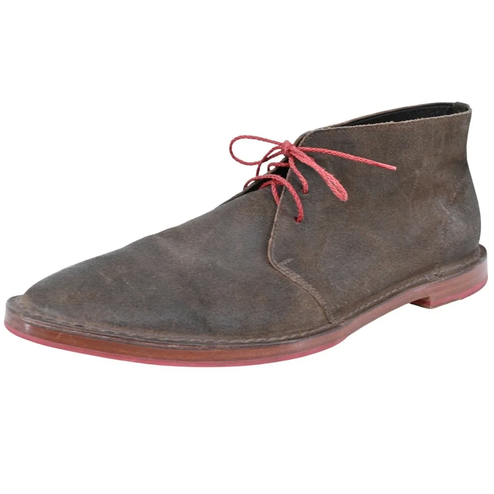 Cole Haan Mens Brown Suede Chukka Boots Red Laces Contrast Sole Size 13M